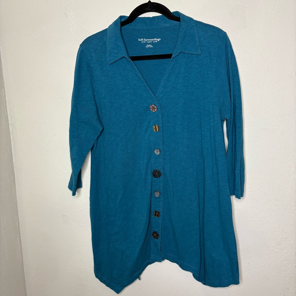 Soft Surroundings Teal Button-Front Tunic Size Medium